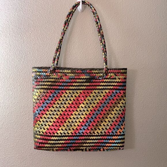🟢3 for $20 WOVEN colorful structured woven tote bag - Picture 1 of 6